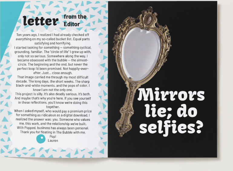Page from the Aqua Bubble ritual zine showing seasonal reflection and visual design